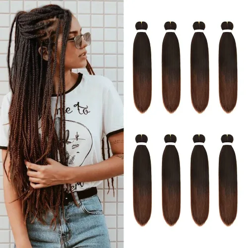 Miniatura 102 de 8 paquetes de extensiones preestiradas - 16 pulgadas de cabello trenzado premium, 55G/paquete, sin picazón, fijación en agua caliente, textura Perm