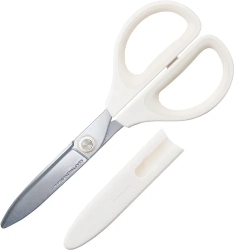 Tijeras sin pegamento Kokuyo Saxa, blancas, hoja 3D, empuñadura simétrica para diestros y zurdos, con tapa de seguridad, importadas de Japón Blanco