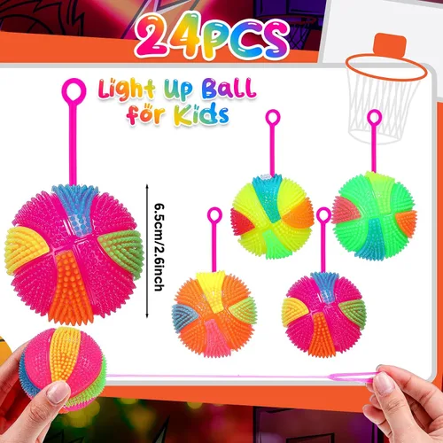 Miniatura 2 de Wettarn Paquete de 24 bolas de punta iluminadas para niños de 2.6 pulgadas con luces LED, bolas hinchables a granel, bolas sensoriales intermitentes