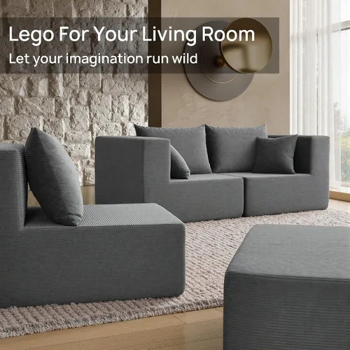 Miniatura 5 de YINIX Sofá cama modular de pana de 140 pulgadas, cómodo sofá de nube para sala de estar, sofá de piso de 6 piezas, combinación de compresión libre