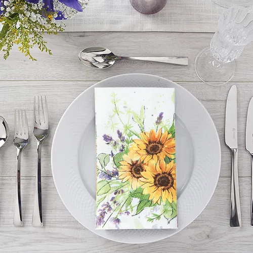 Miniatura 4 de Paquete de 100 toallas de mano desechables para baño, servilletas de papel de girasol, servilletas decorativas de flores de primavera para baño