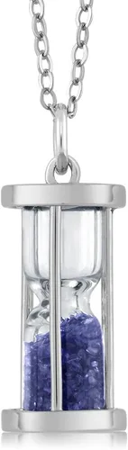 Gem Stone King Colgante de reloj de arena de plata de ley 925 con cadena de polvo de piedras preciosas de 0,75 quilates de 18 pulgadas