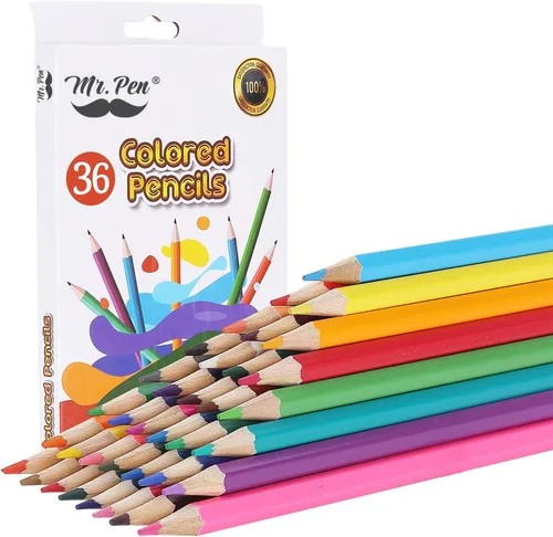 Mr. Pen - Lápices de colores para niños, paquete de 36, lápices de colores de núcleo suave para libros de colorear para adultos, dibujo, bocetos,