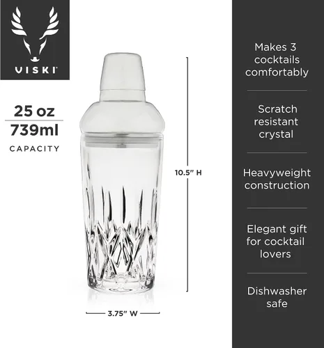Miniatura 4 de Viski Admiral - Coctelera para cócteles fríos, Margarita, Whisky Sour, vaso de cristal cortado con tapa de acero inoxidable y colador, elegante