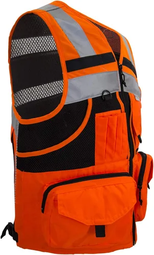 Miniatura 2 de SUXIBIP - Chaleco de seguridad de 10 bolsillos para hombres y mujeres, chaleco de alta visibilidad con tiras reflectantes 3M, tela Oxford Naranja