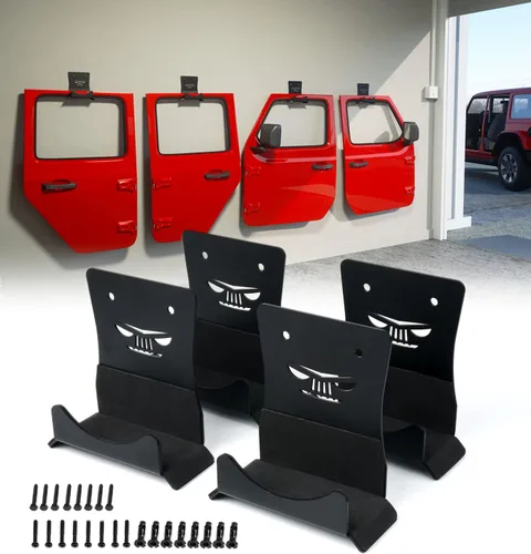 Xprite Ganchos de almacenamiento para puerta de montaje en pared, 4 piezas extraíbles de metal resistente con forro de goma compatibles con Jeep
