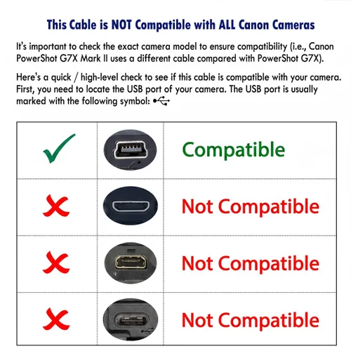 Miniatura 2 de SCOVEE Cable USB para cámaras digitales Canon Rebel/PowerShot/EOS/DSLR/ELPH, cable de datos de transferencia para videocámara Canon Rebel, cargador