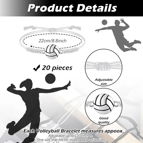 Miniatura 2 de 20 pulseras de voleibol ajustables, cuerda trenzada con dije de voleibol para niñas, mujeres, hombres, adolescentes, la mayoría de jugadores