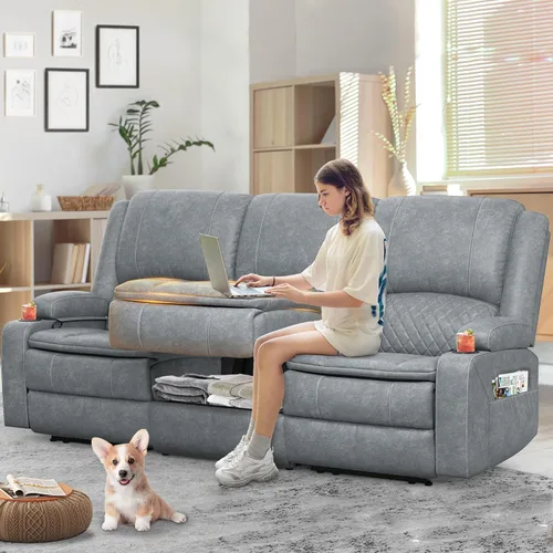 Miniatura 34 de Yolsali Sofá reclinable, sofá reclinable manual de 3 plazas con cojín de 2 niveles, sofás reclinables para sala de estar con consola removible
