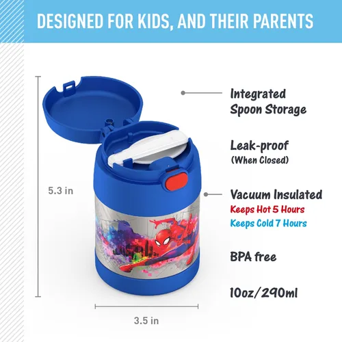 Miniatura 2 de THERMOS FUNTAINER - Tarro de alimentos aislado de 10 onzas, tarro de comida para niños con cuchara plegable, Spider-Man