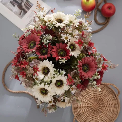 Miniatura 4 de Shapeazy Ramos de girasoles artificiales de seda de 16 pulgadas con tallos para decoración del hogar y bodas, fiestas (blanco)