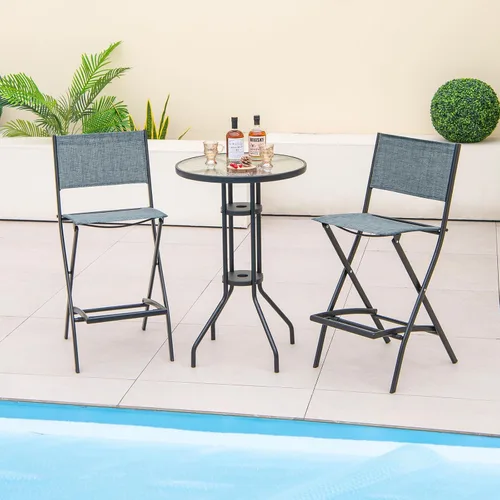 Miniatura 4 de Tangkula Juego de 4 taburetes de bar para exteriores, sillas de bar plegables de altura de mostrador con respaldo y reposapiés, sillas de comedor