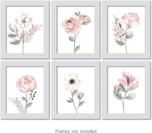 Miniatura 5 de Lambs & Ivy Acuarela Floral Sin Marco Vivero Niño Arte De Pared 6pc - Rosa/Gris