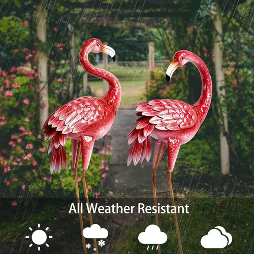 Miniatura 2 de Kircust Estatuas y esculturas de jardín de flamencos, estatua de metal para exteriores, adornos grandes de flamenco rosa para el hogar, patio