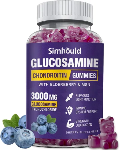 Simhould Gomitas de Glucosamina y Condroitina - 3000MG Suplemento de Apoyo Articular de Fuerza Extra con MSM y Saúco, Gomitas de Flexibilidad, Apoyo