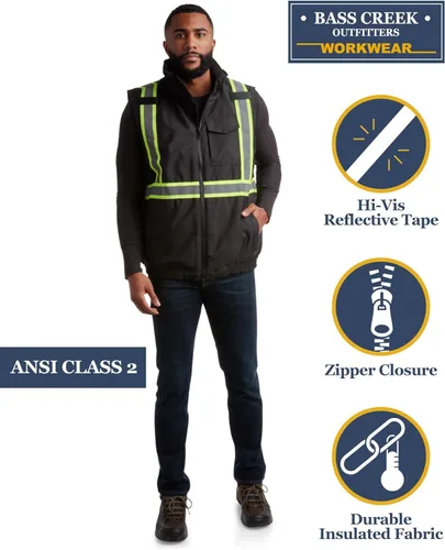 Miniatura 2 de Bass Creek Outfitters Chaleco de seguridad para hombre, chaleco de seguridad de construcción aislado de alta visibilidad con cinta reflectante