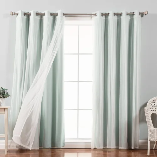 Miniatura 24 de Best Home Fashion Mix and Match - Juego de 4 cortinas de tul transparente y opacas, con ojales de acero inoxidable y níquel Rosa empolvado
