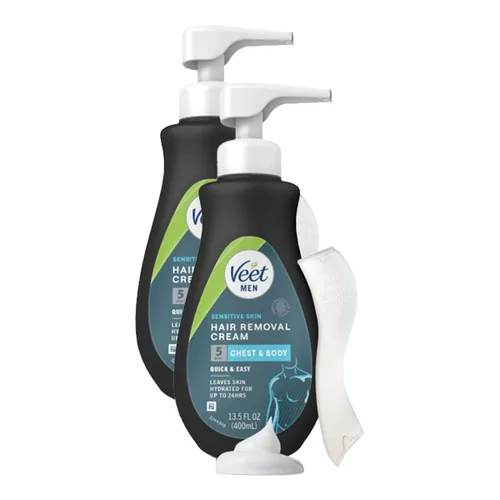 Veet Crema de depilación para piel sensible dermatológicamente probada, 13.5 Fl Oz. Crema de depilación en gel para hombres de 5 minutos con