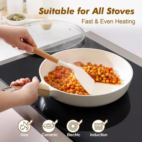 Miniatura 4 de SENSARTE Sartén de Cerámica Antiadherente con Tapa de 11 Pulgadas, Sartén de Tortilla sin Stick, Sartén de Cocina Saludable y no Tóxica, Libre