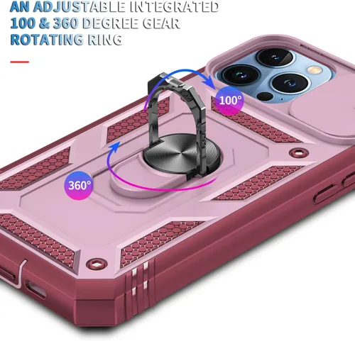 Miniatura 3 de Korecase Funda de protección para iPhone 12 Pro Max Kickstand con cubierta para lente de cámara, deslizante, grado militar, resistente, de doble Rosa