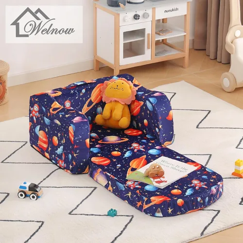 Miniatura 8 de Welnow Sofá infantil 2 en 1, silla convertible para niños, sofá abatible para niños con reposabrazos ondulados, sofá plegable para juegos para niños