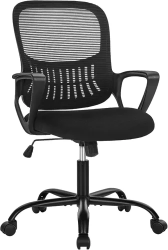 Miniatura 10 de DUMOS Silla de escritorio de oficina en casa, ergonómica con respaldo medio con soporte lumbar y modo mecedor, altura ajustable con reposabrazos