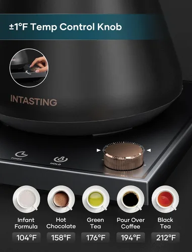 Miniatura 3 de INTASTING Hervidor Eléctrico de Cuello de Cisne, Control de Temperatura Preciso ±1℉, Interior de Acero Inoxidable, Calentamiento Rápido para Café
