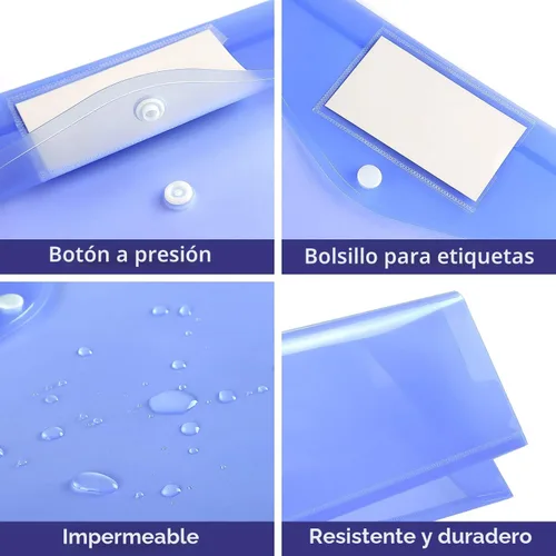 Miniatura 4 de Paquete de 6 carpetas transparentes para documentos, sobres de plástico, sobres de polietileno, sobres para archivos con bolsillo para etiquetas y 6