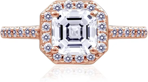 Miniatura 4 de Tienda Collection Sterling Silver Infinite Elements Cubic Zirconia Asscher Center Halo Ring