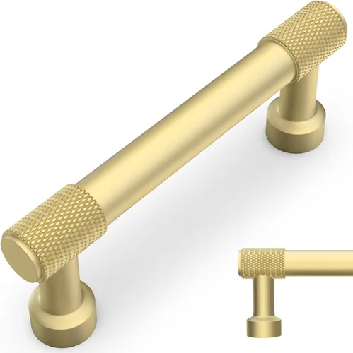 Paquete de 10 manijas de gabinete de cocina color oro cepillado de 3 pulgadas (76mm), tiradores estriados dorados para cajones, accesorios de cocina