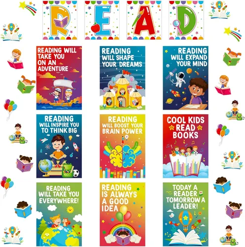 Miniatura 8 de Zonon 45 Piezas Composición Lectura Decoraciones de Aula Lectura Tablón de Anuncios Póster Banner Juego Primaria Impresiones Educativas Póster