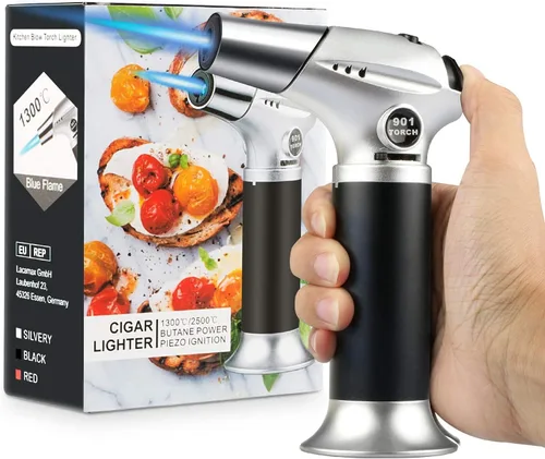 Miniatura 5 de Soplete de soplete, soplete de cocina de grado doméstico con candado, llama ajustable, recargable, mini soplete para barbacoa, hornear, crema