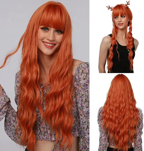 Miniatura 20 de Esmee Pelucas largas onduladas de color rubio ceniza para mujer con flecos, peluca de cabello sintético natural para uso diario y de fiesta