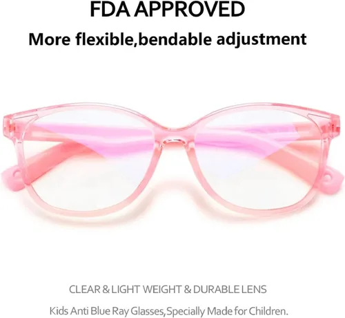 Miniatura 4 de Gafas de luz azul para niños y niñas con bonita funda de automóvil, protección UV400, antirayos azules, edades de 3 a 12 años Rosa Transparente