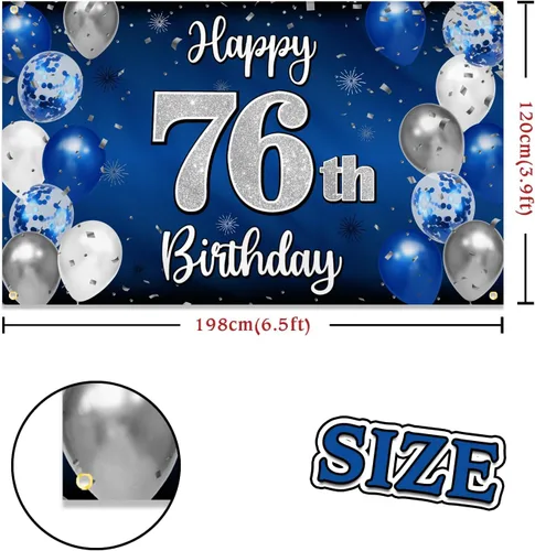 Miniatura 37 de Decoración de feliz cumpleaños 35, globo azul y plateado de 35 años, cartel grande de telón de fondo de cumpleaños, suministros para fiesta de 35th