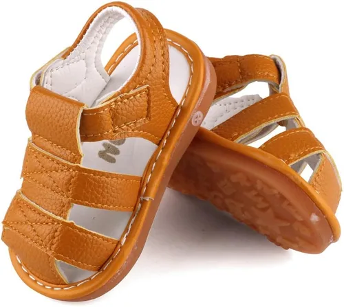 Miniatura 7 de CINDEAR Boys Girls Summer Squeaky Sandals Closed-Toe Anti-Slip Premium Rubber Sole Toddler First Walkers Shoes
