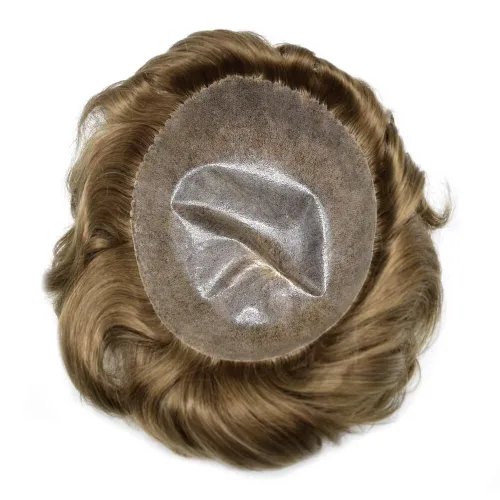 Miniatura 3 de Peluca completa de poliuretano para hombre, sistemas de reemplazo de cabello humano, piel fina y duradera, para hombre, prótesis de cabello