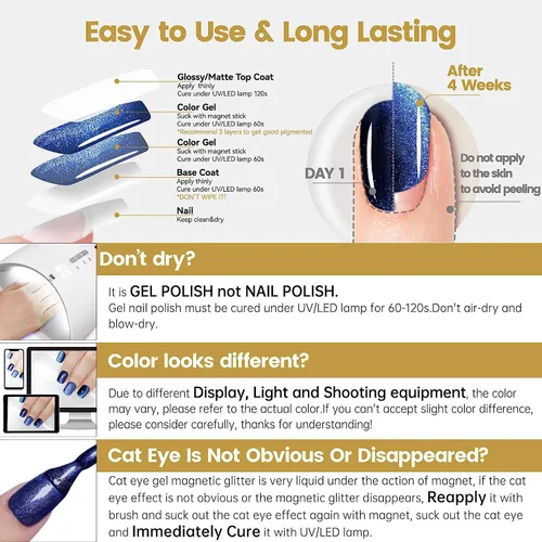Miniatura 10 de YTD Likomey Juego de esmaltes de uñas de gel Cat Eye, 8 colores de verano con purpurina magnética de cristal con barra magnética, plateado, verde