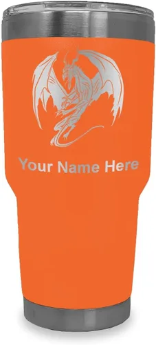 Miniatura 18 de LaserGram Vaso aislado al vacío de 20 onzas, dragón, grabado personalizado incluido (negro)