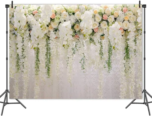 Miniatura 2 de Fondos de fotografía con temática floral de rosas blancas para despedida de soltera, boda, flores, fondo de fotos, fiesta de cumpleaños, retrato