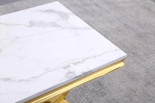 Miniatura 5 de Mesa auxiliar moderna de mármol sintético, mesa auxiliar de mármol sintético con marco geométrico, mesa central rectangular de mármol, mesa de té