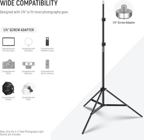 Miniatura 5 de NEEWER Soporte para luz de fotografía, trípode de aleación de aluminio de 210 cm para estudio fotográfico de 7 pies para iluminación de vídeo