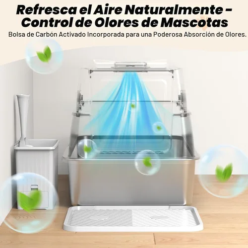 Miniatura 6 de Caja de arena de acero inoxidable con tapa Caja de arena cerrada extragrande para gatos grandes Cajas de arena de metal de alta cara 100%