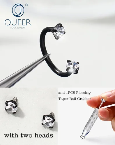 Miniatura 3 de OUFER Anillos de labio de herradura 16G para mujeres y hombres, acero quirúrgico 316L, 8/0.394 in, joyería de piercing de labio, rosca interna