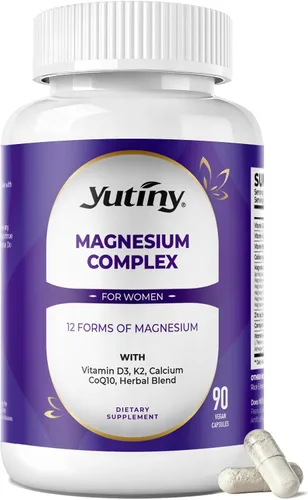 Complejo de magnesio de 1000 mg para mujeres, suplemento de magnesio 12 en 1 con citrato de glicinato, malato, taurato, vitamina D3 K2, zinc