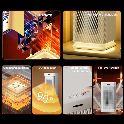 Miniatura 8 de Calentador de espacio para interiores, calentador portátil de eficiencia energética con termostato ajustable, tecnología de cerámica de Blanco