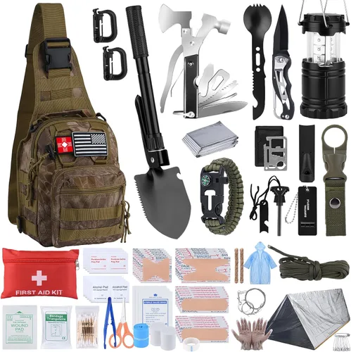 Miniatura 8 de Kit de supervivencia, regalos para Navidad para hombres y mujeres, 251 piezas de equipo de supervivencia de emergencia y suministros, kit de Negro