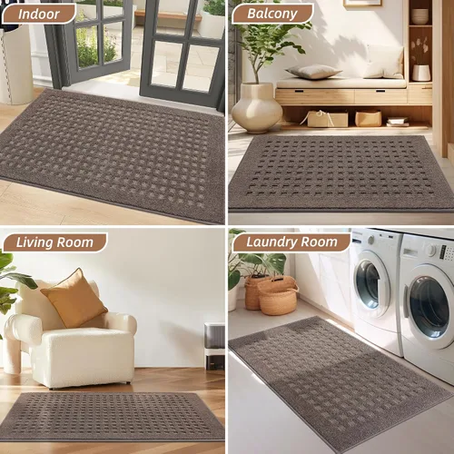 Miniatura 8 de BEQHAUSE Tapetes para puerta de 20 x 32 pulgadas, tapete antideslizante de punto gofre, de perfil bajo, resistente a la suciedad y absorbente, Marrón