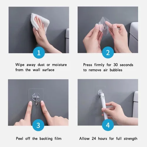Miniatura 5 de Gancho adhesivo de pared, juego de ganchos autoadhesivos resistentes y engrosados, 16 piezas, carga máxima de 33 libras, transparente, impermeable