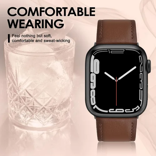 Miniatura 3 de Correa de cuero compatible con correas de Apple Watch de 1.811 in, 1.772 in, 1.732 in, 1.654 in (Serie 1/2/3) para hombres y mujeres, correa